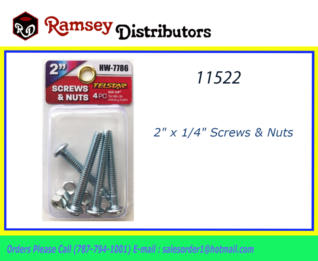 11522 HW7786 2″ x 1/4″ Screws & Nuts Ramsey Distributors
