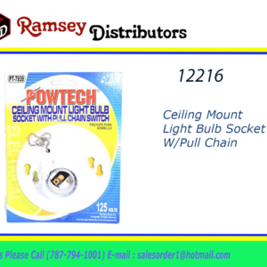12216 - PT-7939  Ceiling Mount Light Bulb Socket W/Pull Chain