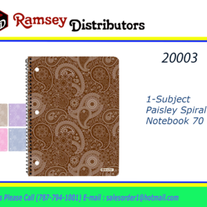 20003 - 5484  C/R 70 Ct. 1-Subject Paisley Spiral Notebook