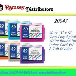 20047 - 570  50 ct. View Poly Spiral Bound 3" x 5" Ruled White Index Card w/ 2-Tab Divider