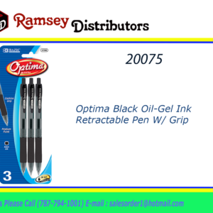 20075 - 1795 Optima Black Oil-Gel Ink Retractable Pen w/ Grip (3/Pack)