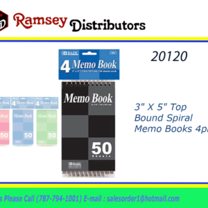 20120 - 503  3" X 5" Top Bound Spiral Memo Books (4/Pack)