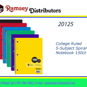 20125 - 579  W/R 150 ct. 5 Subject Spiral Notebook.