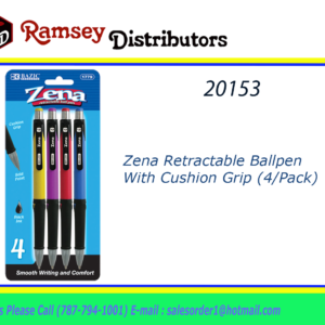 20153 - 1779  Zena Retractable Ballpen with Cushion Grip (4/Pack )