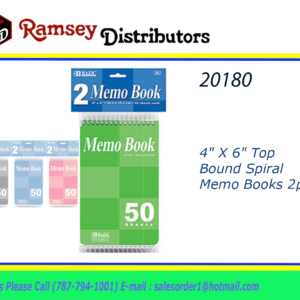 20180 - 501  4" X 6" Top Bound Spiral Memo Books (2/Pack)
