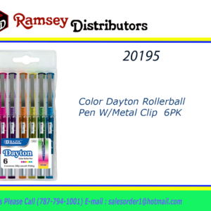 20195 - 1713  Color Dayton Rollerball Pen W/Metal Clip 6PK