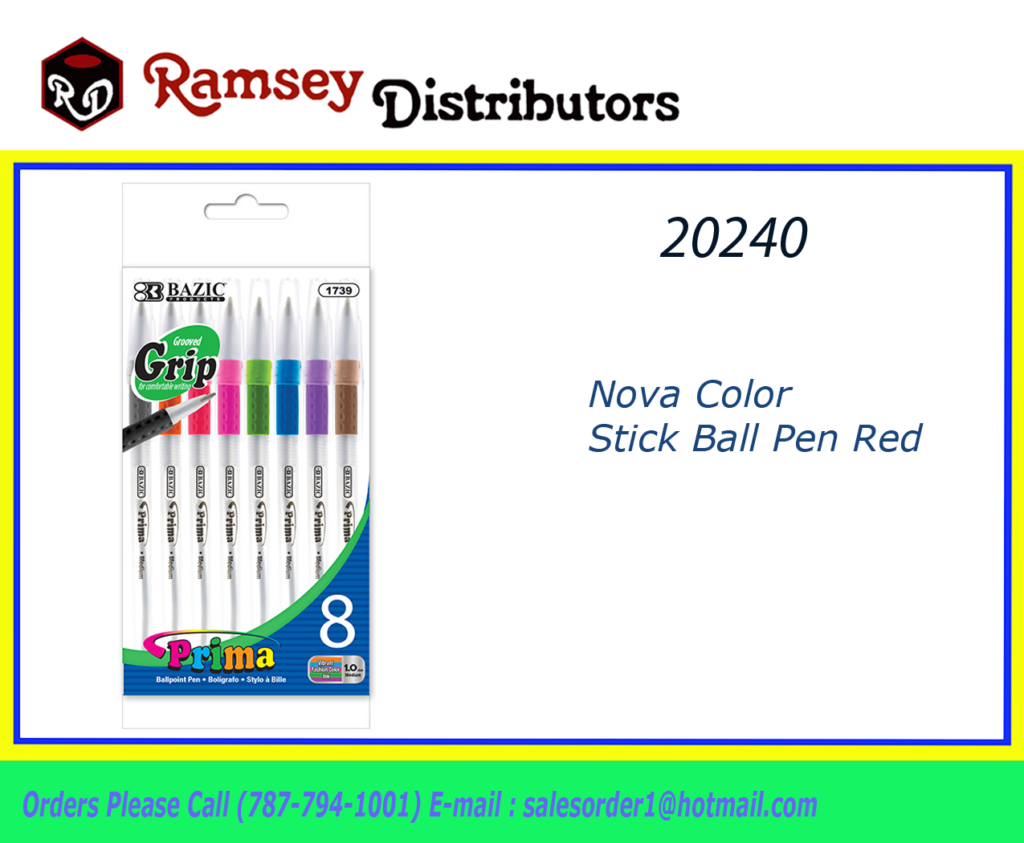 20240 1739 Color Prima Sticks Pens W/Grip 8PK Ramsey Distributors
