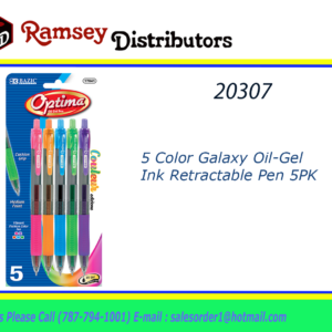 20307 - 17041  5 Color Galaxy Oil-Gel Ink Retractable Pen 5PK