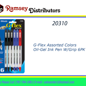 20310 - 17068  G-Flex Assorted  Colors Oil-Gel Ink Pen W/Grip 6PK