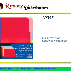 20355 - 3109  Cut Letter Size Color File Folder 6pk