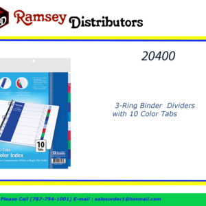 20400 - 3107  3-Ring Binder Dividers with 10 Color Tabs