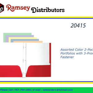 20415 - 3145       Assorted Color 2-Pockets Portfolios with 3-Prong Fastener