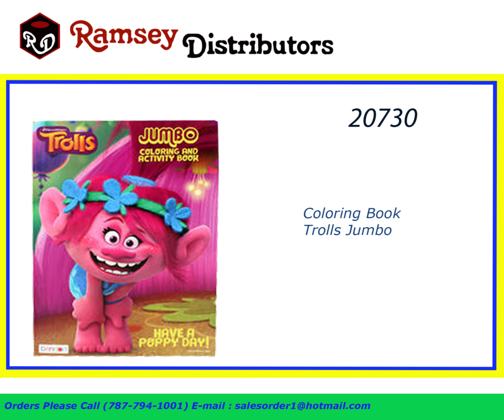20730 84456 Coloring Book Trolls Jumbo Ramsey Distributors