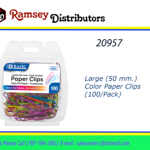 20957 - 205      Large (50 mm.) Color Paper Clips (100/Pack)