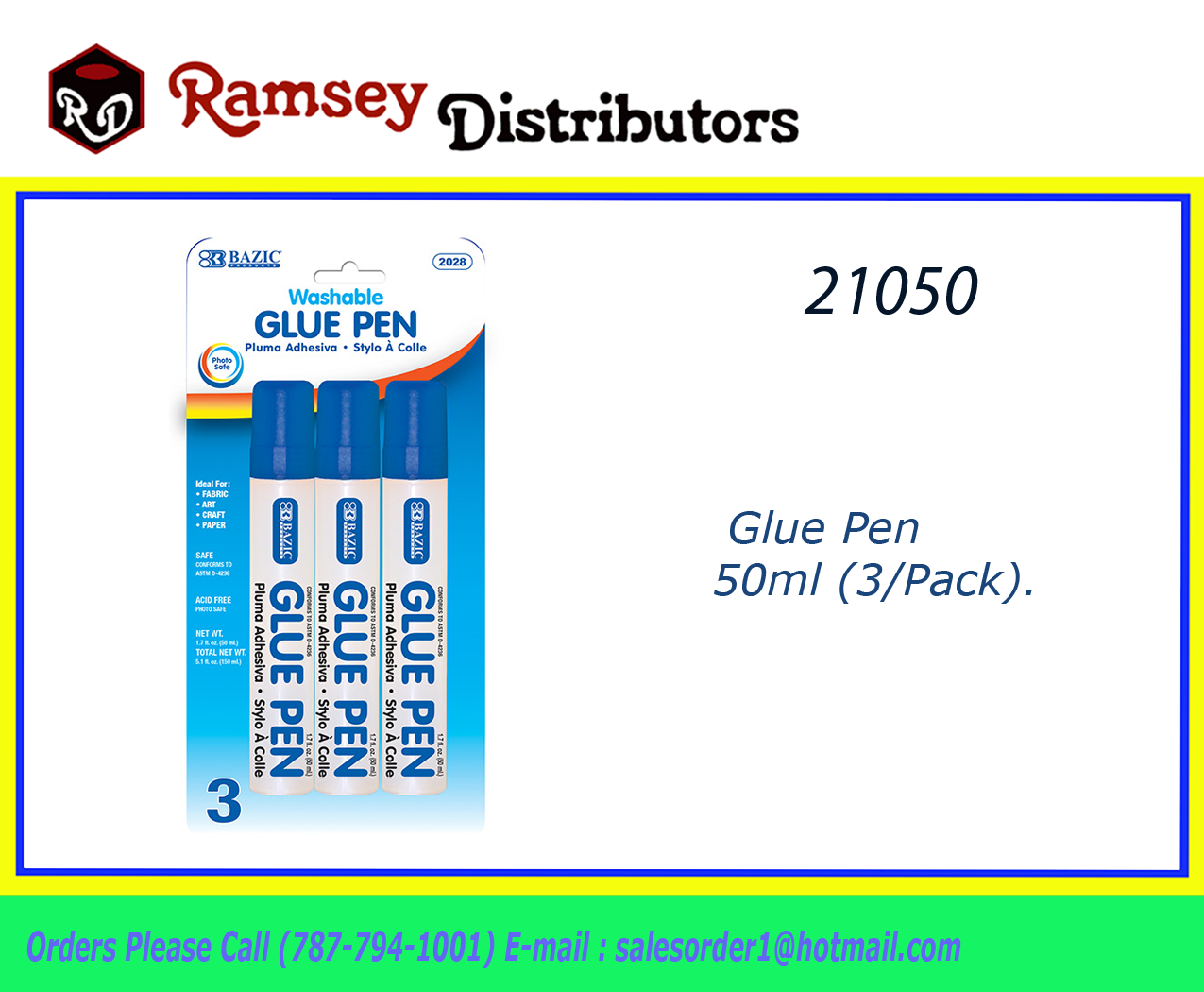21050 2028 50 ml./1.7 fl.oz. Glue Pen (3/Pack). Ramsey Distributors