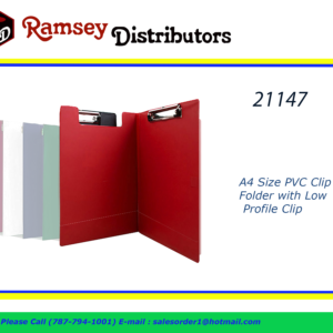 21147 - 1828      A4 Size PVC Clip Folder with Low Profile Clip