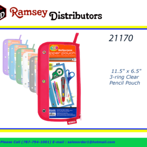 21170 - 805  11.5" x 6.5" 3-ring Clear Pencil Pouch