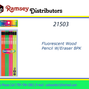 21503 - 714 Fluorescent Wood Pencil W/Eraser 8PK