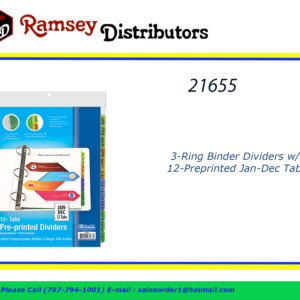 21655 - 3186  3-Ring Binder Dividers w/ 12-Preprinted Jan-Dec Tab