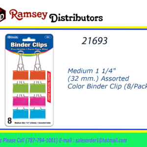 21693 - 264  Medium 1 1/4" (32 mm.) Assorted Color Binder Clip (8/Pack)