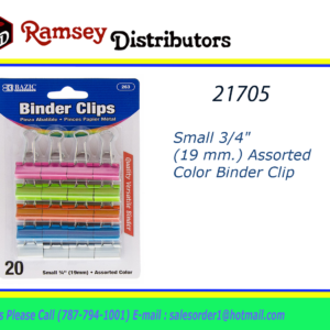 21705 - 263  Small 3/4" (19 mm.) Assorted Color Binder Clip
