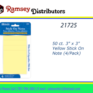 21725 - 5100  50 ct. 3" x 3" Yellow Stick On Note (4/Pack)