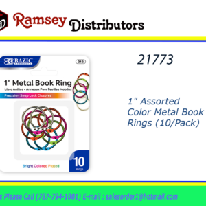 21773 - 212   1"Assorted Color Metal Book Rings (10/Pack)