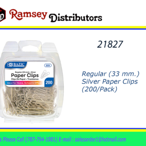 21827 - 223  No.1 Regular (33 mm.) Silver Paper Clips (200/Pack)