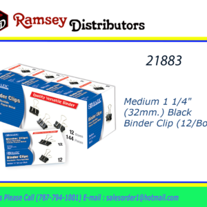 21883 - 266  Medium 1 1/4" (32mm.) Black Binder Clip (12/Box)