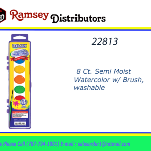 22813 - 3900   BAZIC 8 Ct. Semi Moist Watercolor w/ Brush, washable