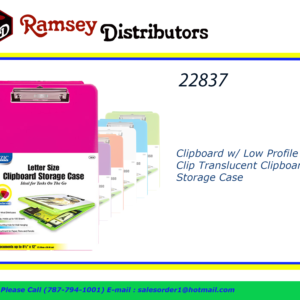 22837 - 1814    Clipboard w/ Low Profile Clip BAZIC Translucent Clipboard Storage Case
