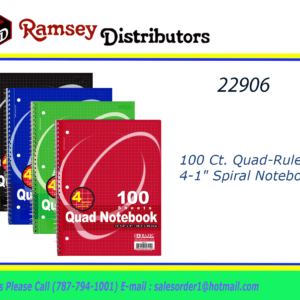 22906 - 514 Composition Book BAZIC 100 Ct. Quad-Ruled 4-1" Spiral Notebook