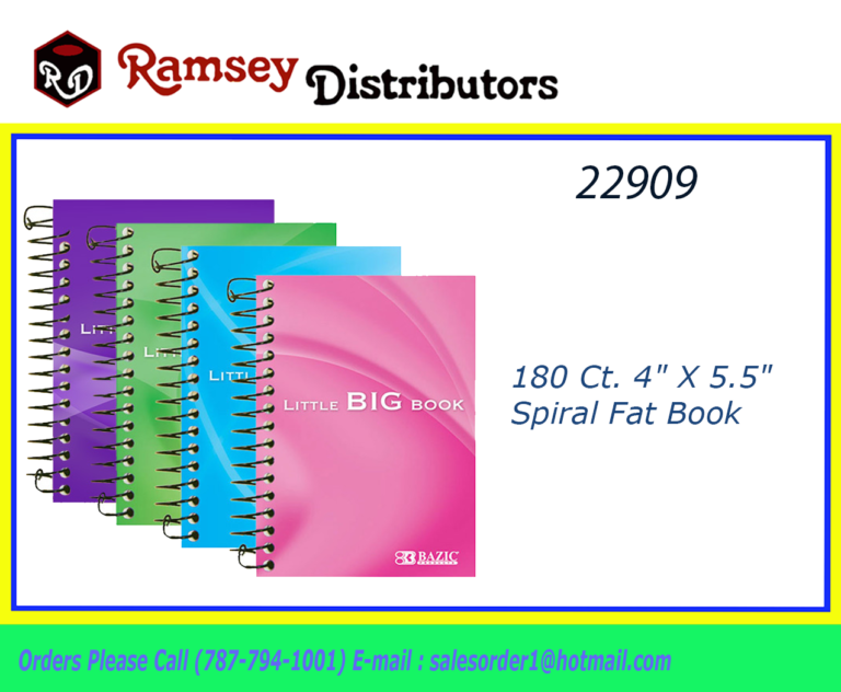 22909 – 518 BAZIC 180 Ct. 4″ X 5.5″ Spiral Fat Book – Ramsey Distributors