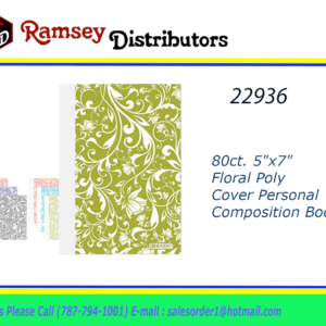 22936 - 5470    Notebook   BAZIC 80 Ct. 5" x 7" Floral Poly Cover Personal  Composition Book
