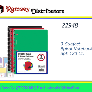 22948 - 5502    (3/Pack) BAZIC C/R 120 Ct. 3-Subject Spiral Notebook