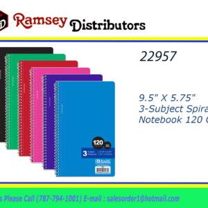 22957 - 564     BAZIC W/R 120 Ct. 9.5" X 5.75" 3-Subject Spiral Notebook