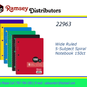 22963 - 580    BAZIC W/R 150 Ct. 5-Subject Spiral Notebook
