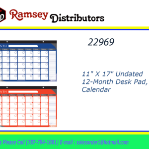 22969 - 599    Writing Pad BAZIC 11" X 17" Undated 12-Month Desk Pad, Calendar