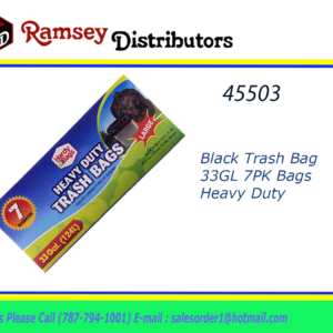 45503 - IN00387   Black Trash Bag  33gl  7 bags Heavy Duty