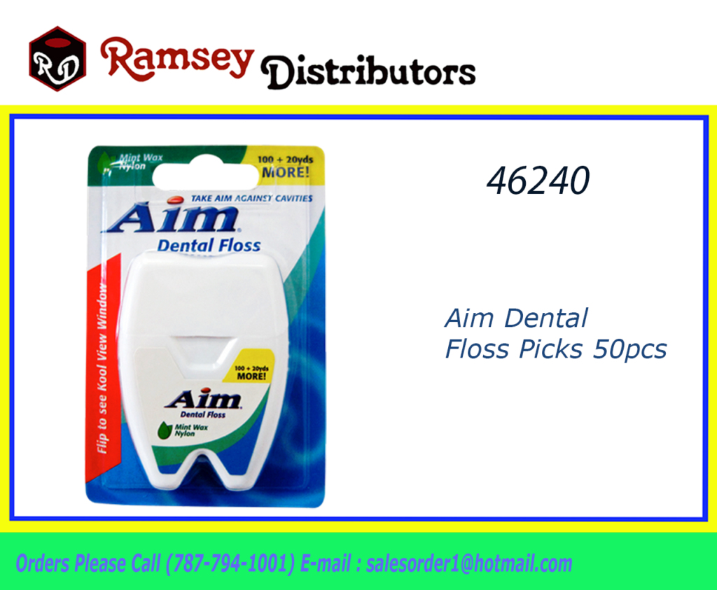 46240 Aim Dental Floss Mint Wax Nylon 120 yds/78106 Ramsey Distributors