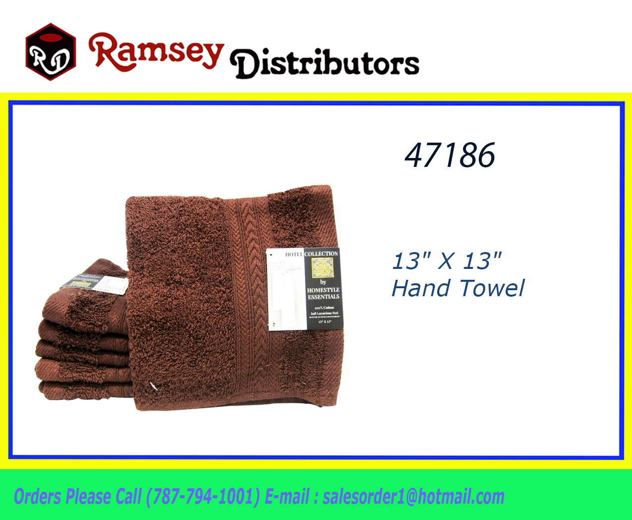 47186 A76306COFEE 13″ X 13″ Hand Towel Ramsey Distributors