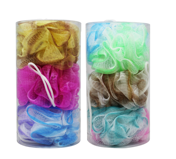 48045 CH81813 Multi Color Body Wash Sponge In PVC Drum 3pc Ramsey
