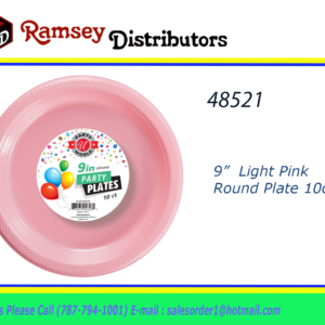 48521 - CN90326      9" Round Light Pink Plate 10CT