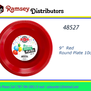 48527 - CN90320      9" Round Red Plate 10CT