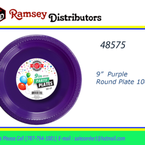 48575 - CN90325      9" Round Purple Plate 10CT