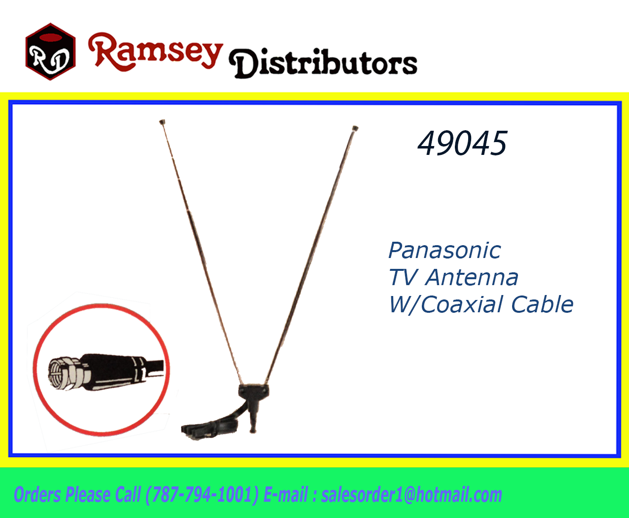 49045 AT337 Panasonic TV Antenna w/Coaxial Cable Ready Ramsey