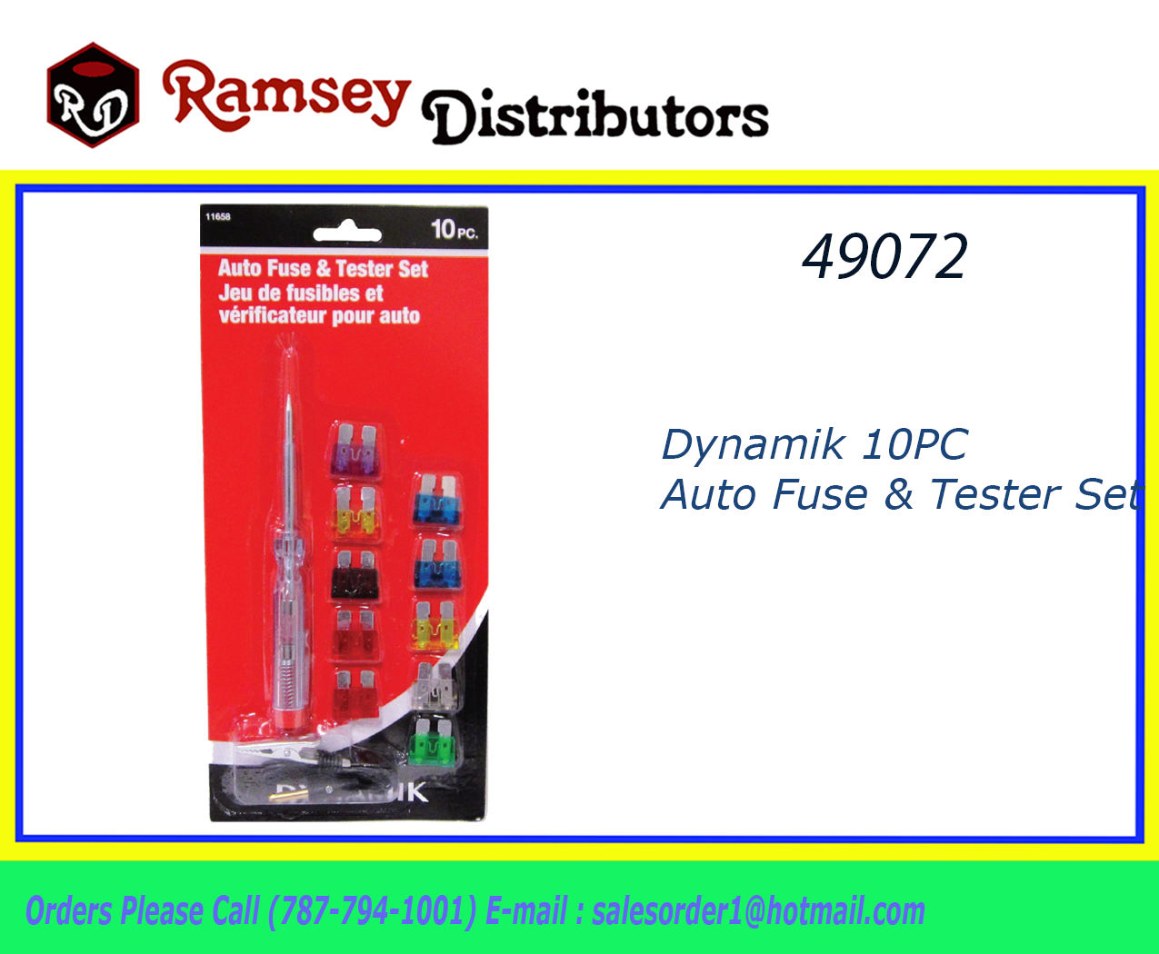 49072 D11658 Dynamik 10PC Auto Fuse & Tester Set Ramsey Distributors