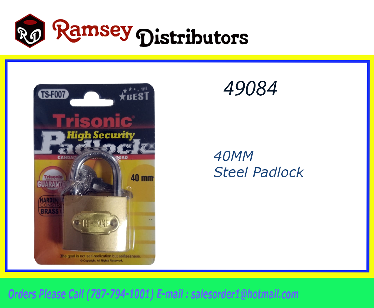 49084 TSF007 40MM Steel Padlock Ramsey Distributors