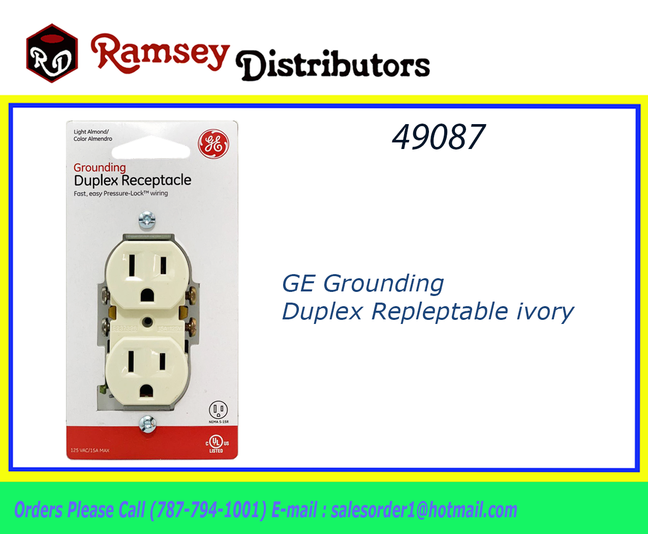 49087 – C-17814 GE Grounding Duplex Receptable-Ivory – Ramsey Distributors