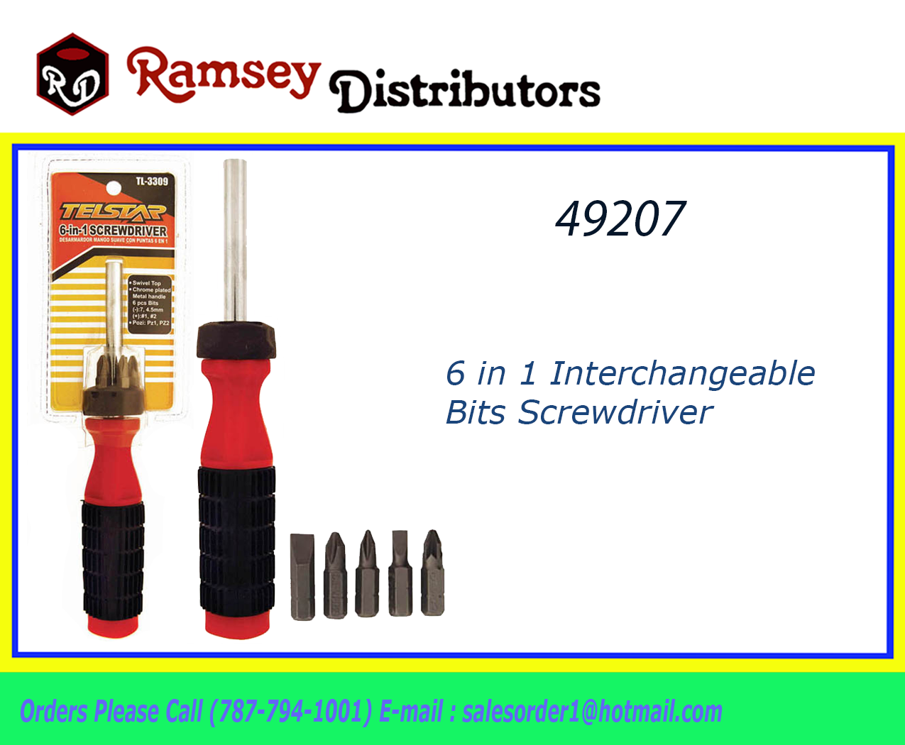 49207 TL3309 6 in 1 Interchangeable Bits Screwdriver Ramsey